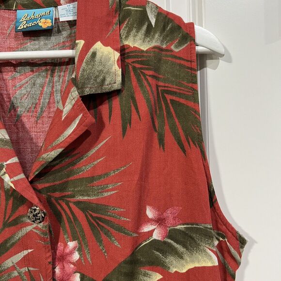 Bahama Beach Size 14 Shirt Dress Red Floral Print Button Up Sleeveless Women’s - Picture 4 of 12